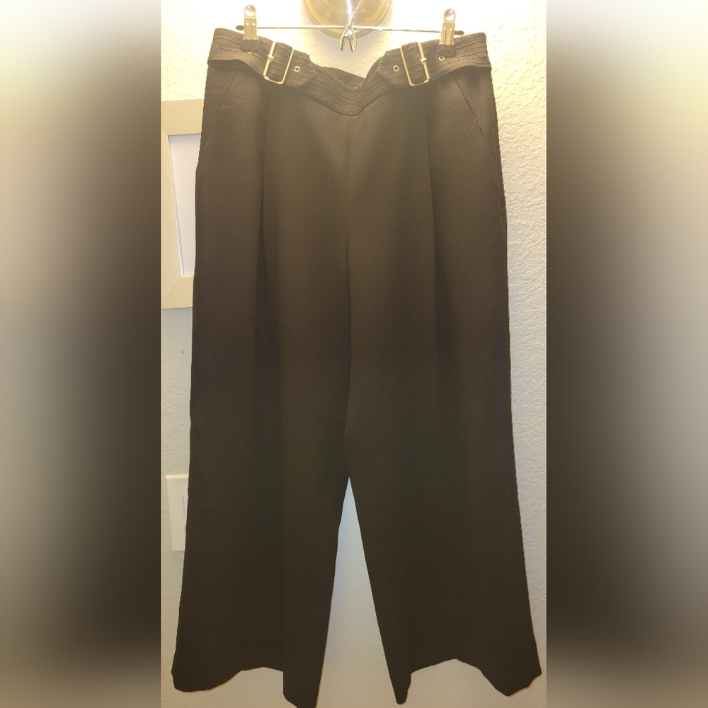 WHBM White House Black Market Womens The Wide Leg Crop Black Pant Pockets‎ Sz 6